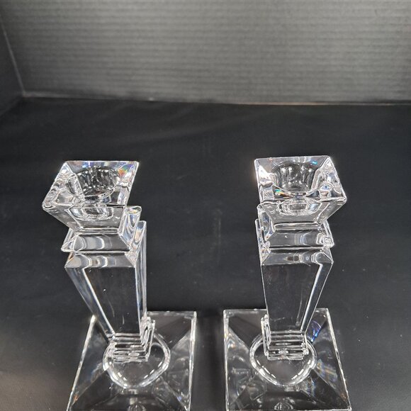 Exquisite Tyrone Irish Hand Cut 24% Crystal Square Pedestal Candlestick Holders - Picture 2 of 12
